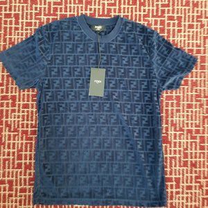 Fendi Men Monogram Logo Towel Fabric Casual Tee